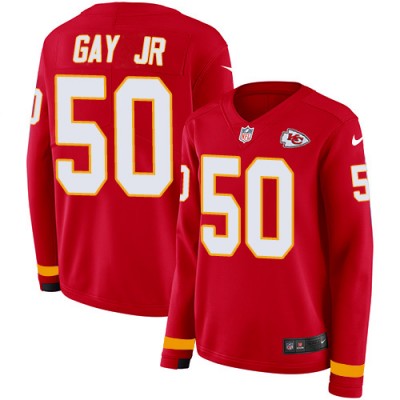 Nike Kansas City Chiefs #50 Willie Gay Jr. Red Team Color Women's Stitched NFL Limited Therma Long Sleeve Jersey